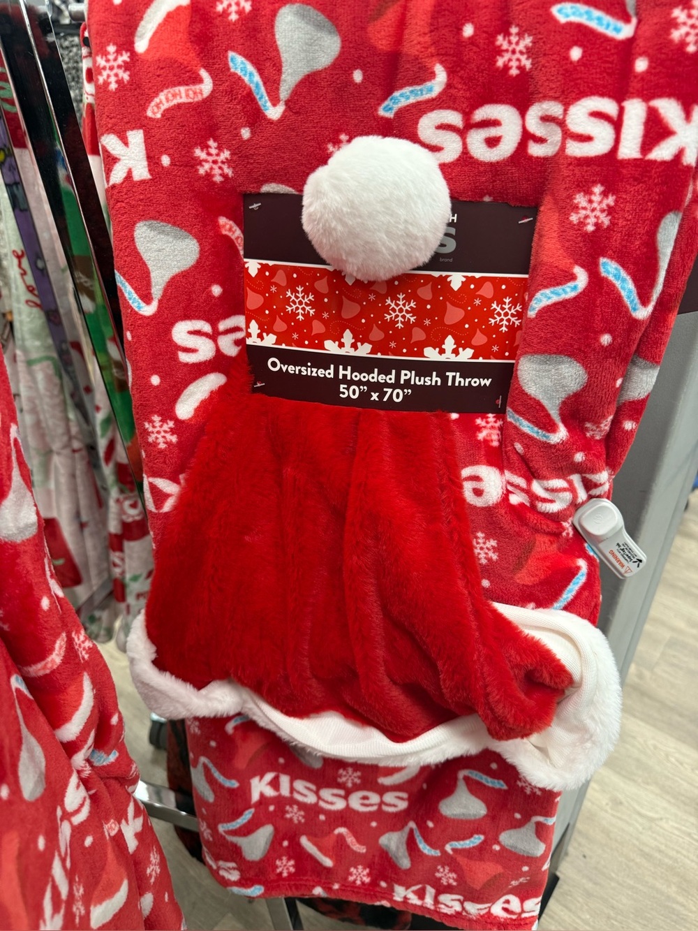 Kiss Red Hooded Plush Throw with White Pom-Pom Trim